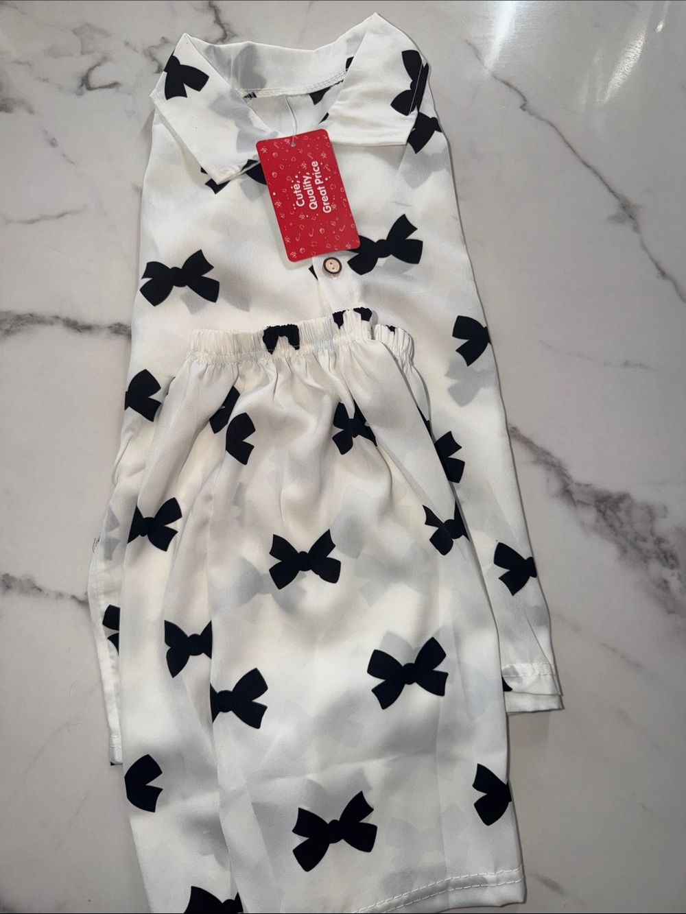 Girls' White Bow-Print Pajama Set - Kids Accessories
